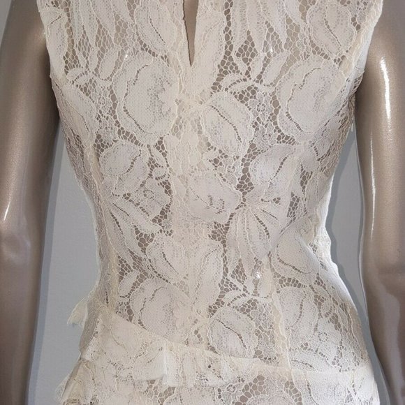 °♡$3,800 NEW OSCAR DE LA RENTA STUNNING IVORY WHITE FLORAL GUIPURE LACE DRESS 0 - Picture 6 of 13